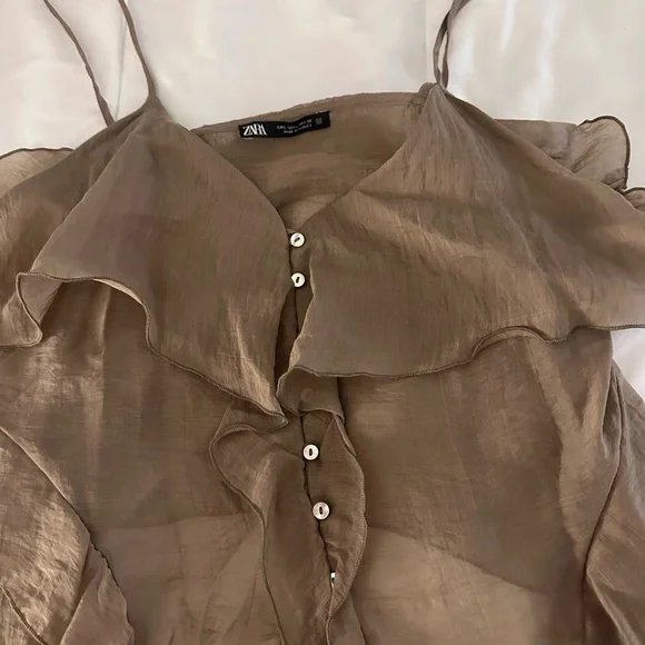 Zara Tan Ruffled Blouse Tank - Picture 2 of 5